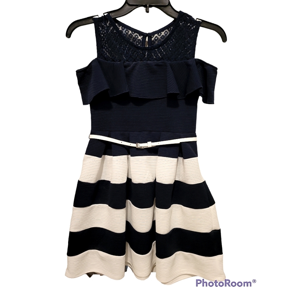 Navy and creme dress